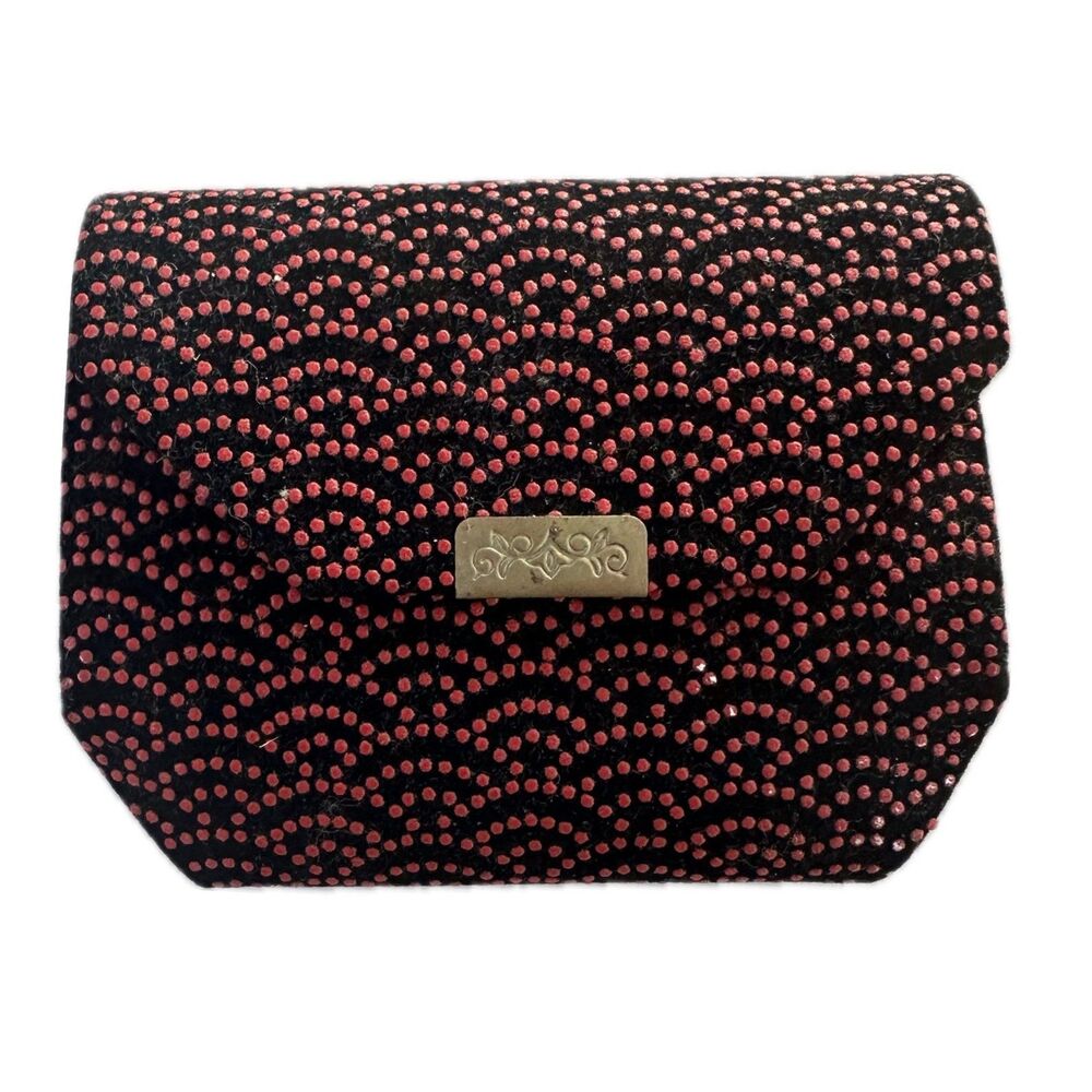 Unbranded Velvet Embellished Textured Asian Inspired Mini Accordion Snap Pouch